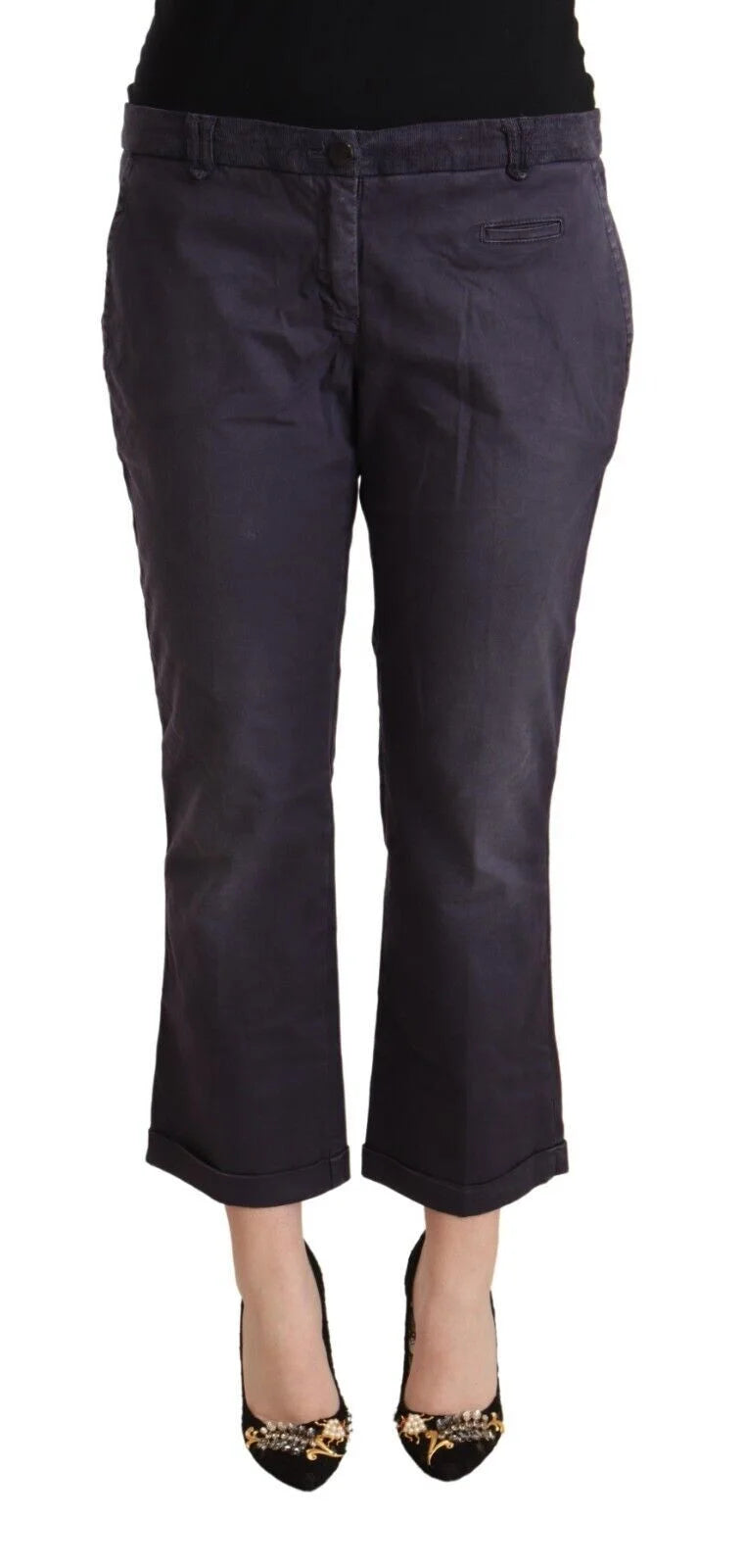 Jucca Black Low Waist Folded Hem Flared Cropped Pants - IT46|XL - Trousers