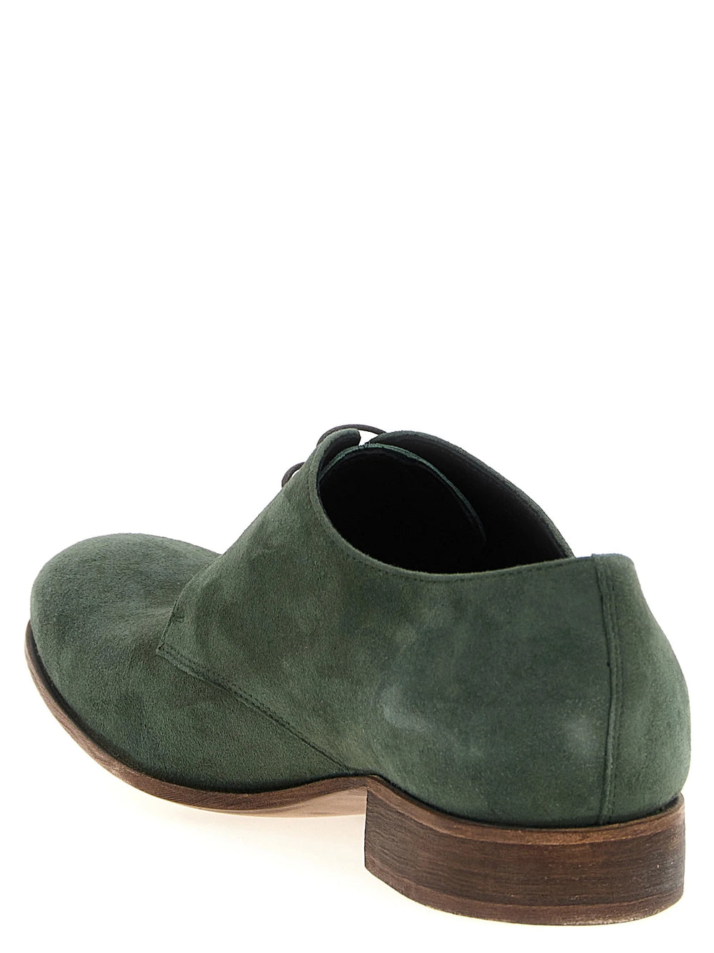 Vue arrière des Oxfords en suédé bicolore JULIAN pour homme, soulignant le talon structuré et le savoir-faire en cuir haut de gamme.