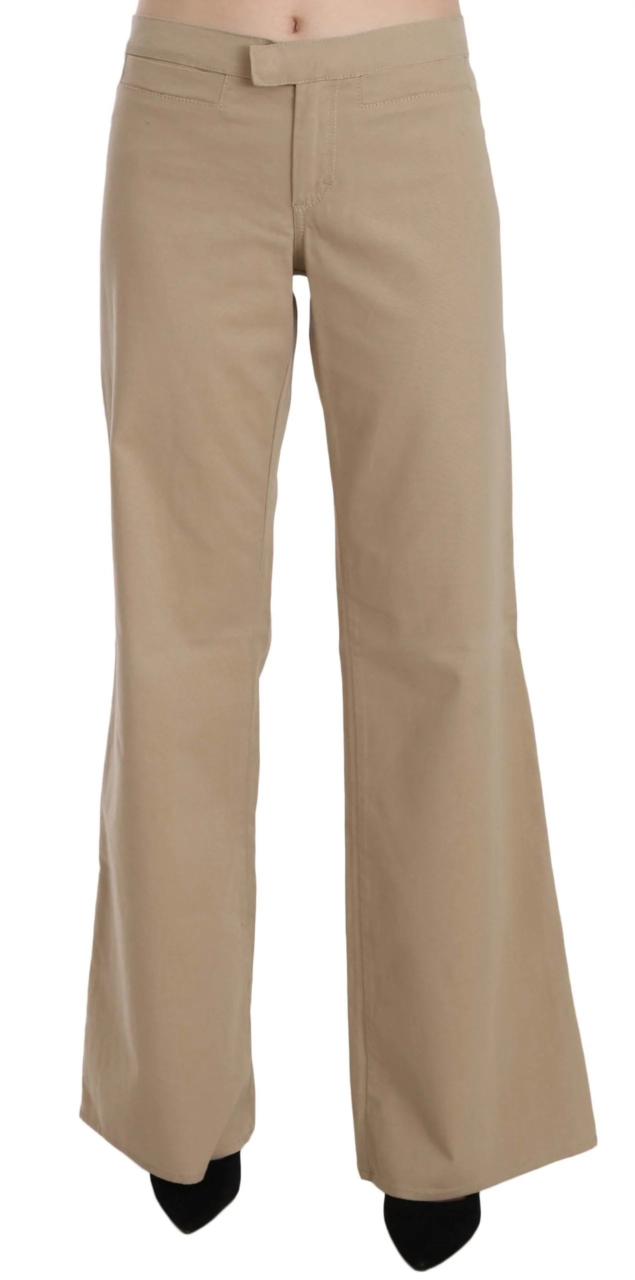 Just Cavalli Beige Cotton Mid Waist Flared Trousers Pants - Trousers