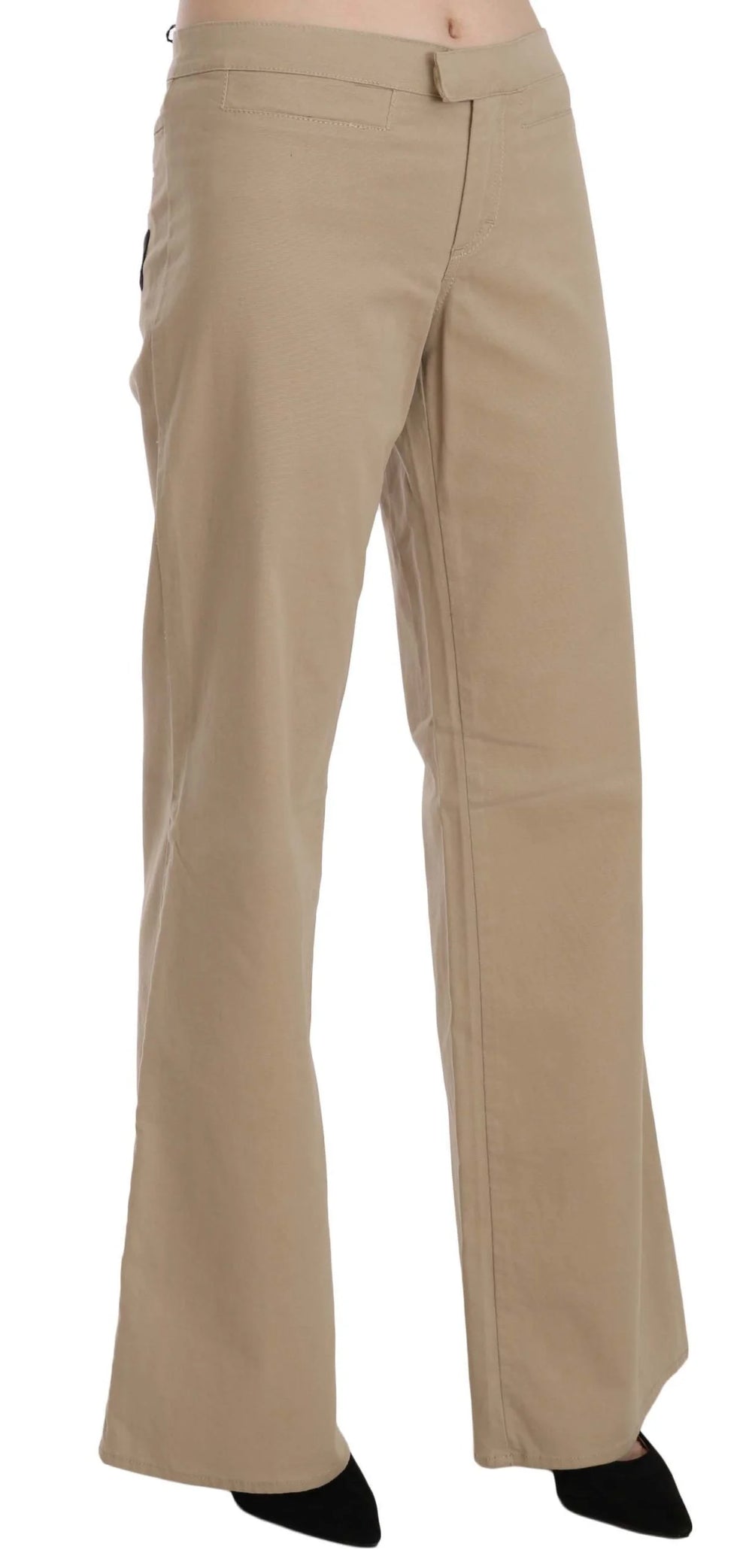 Just Cavalli Beige Cotton Mid Waist Flared Trousers Pants - Trousers