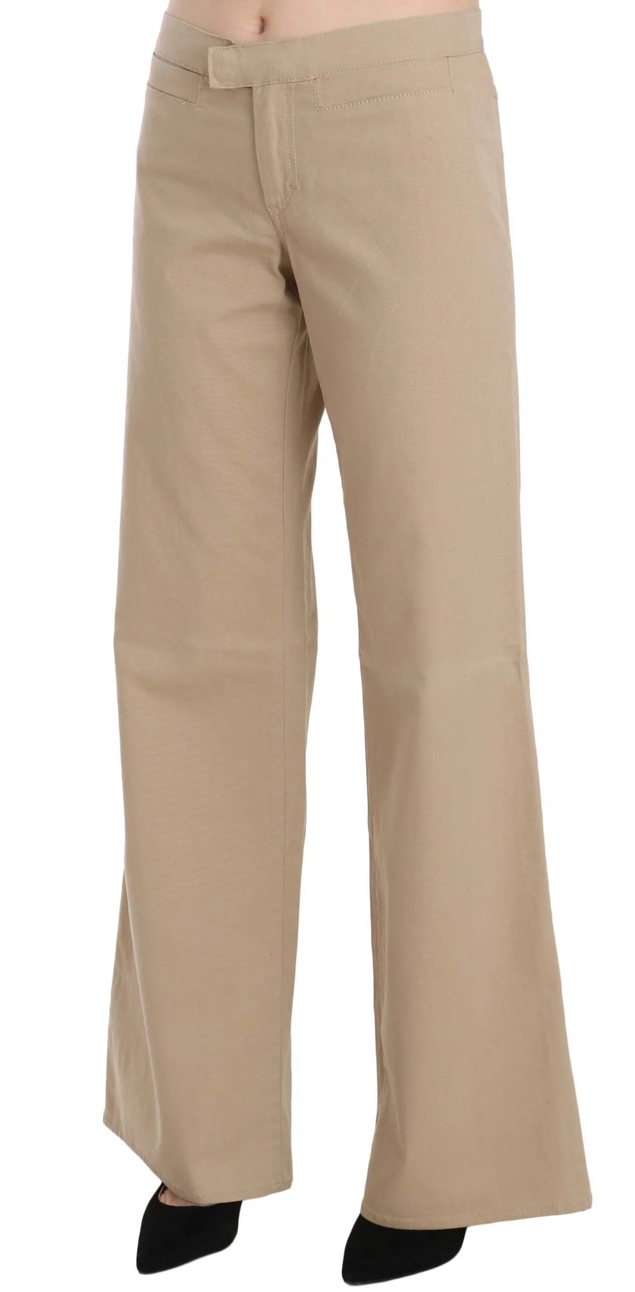 Just Cavalli Beige Cotton Mid Waist Flared Trousers Pants - Trousers
