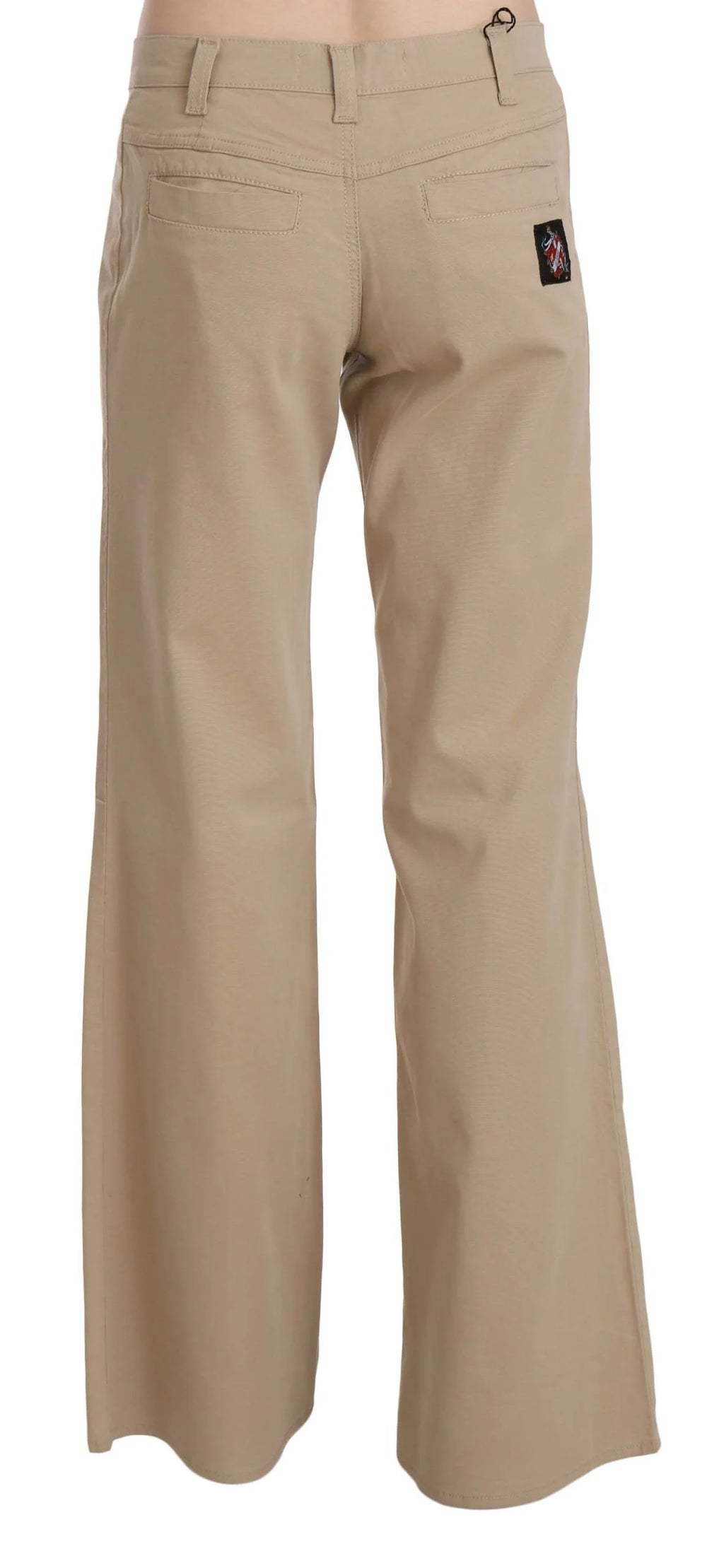 Just Cavalli Beige Cotton Mid Waist Flared Trousers Pants - Trousers