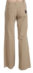 Just Cavalli Beige Cotton Mid Waist Flared Trousers Pants - Trousers
