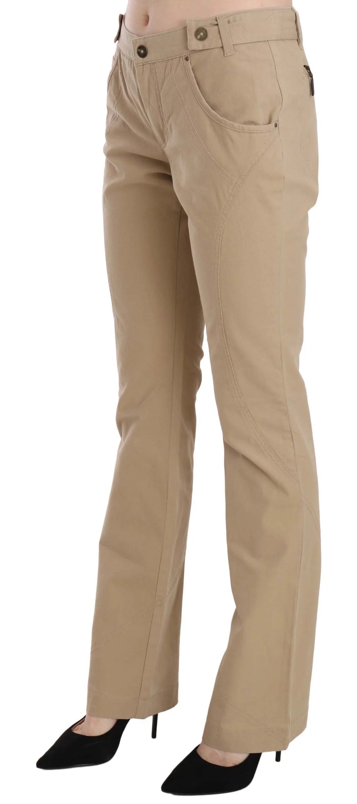 Just Cavalli Beige Cotton Mid Waist Straight Trousers Pants - IT46|XL - Trousers