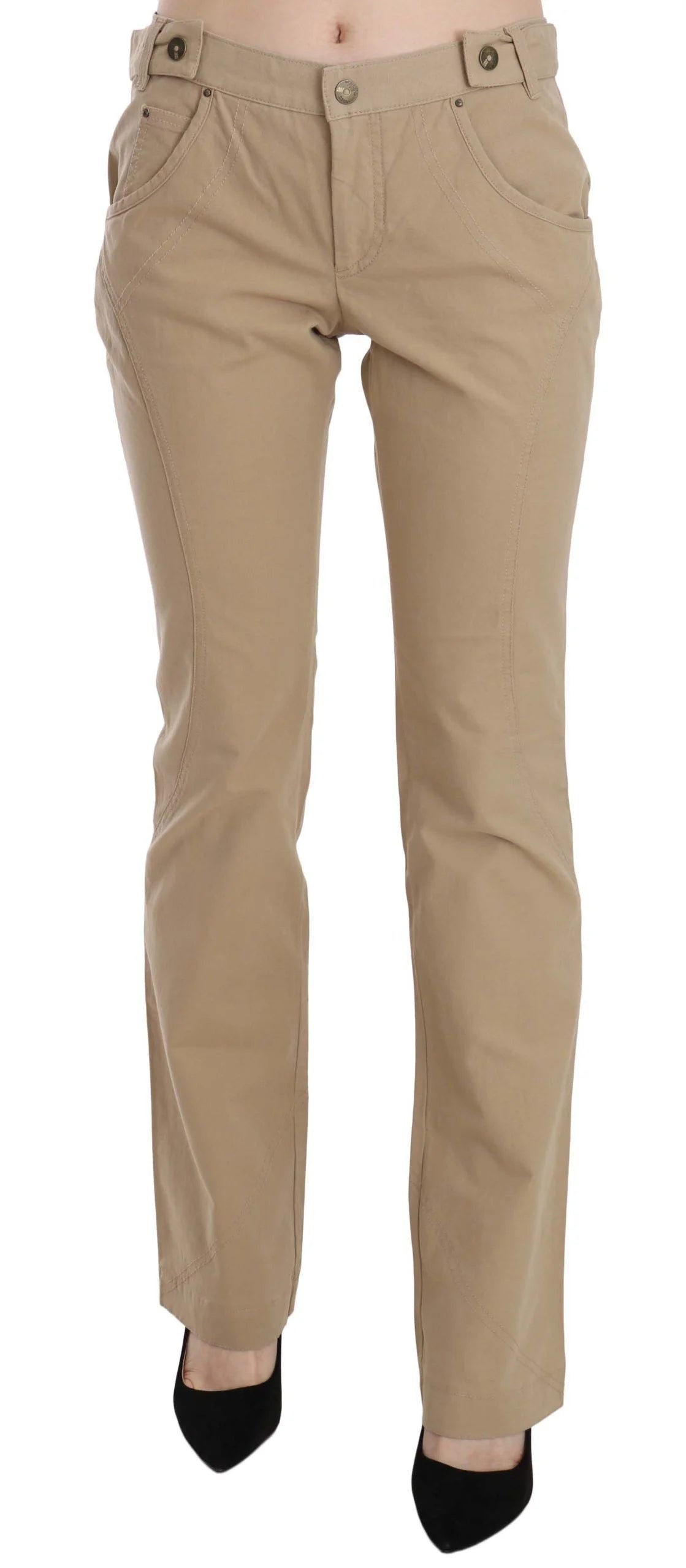 Just Cavalli Beige Cotton Mid Waist Straight Trousers Pants - IT46|XL - Trousers