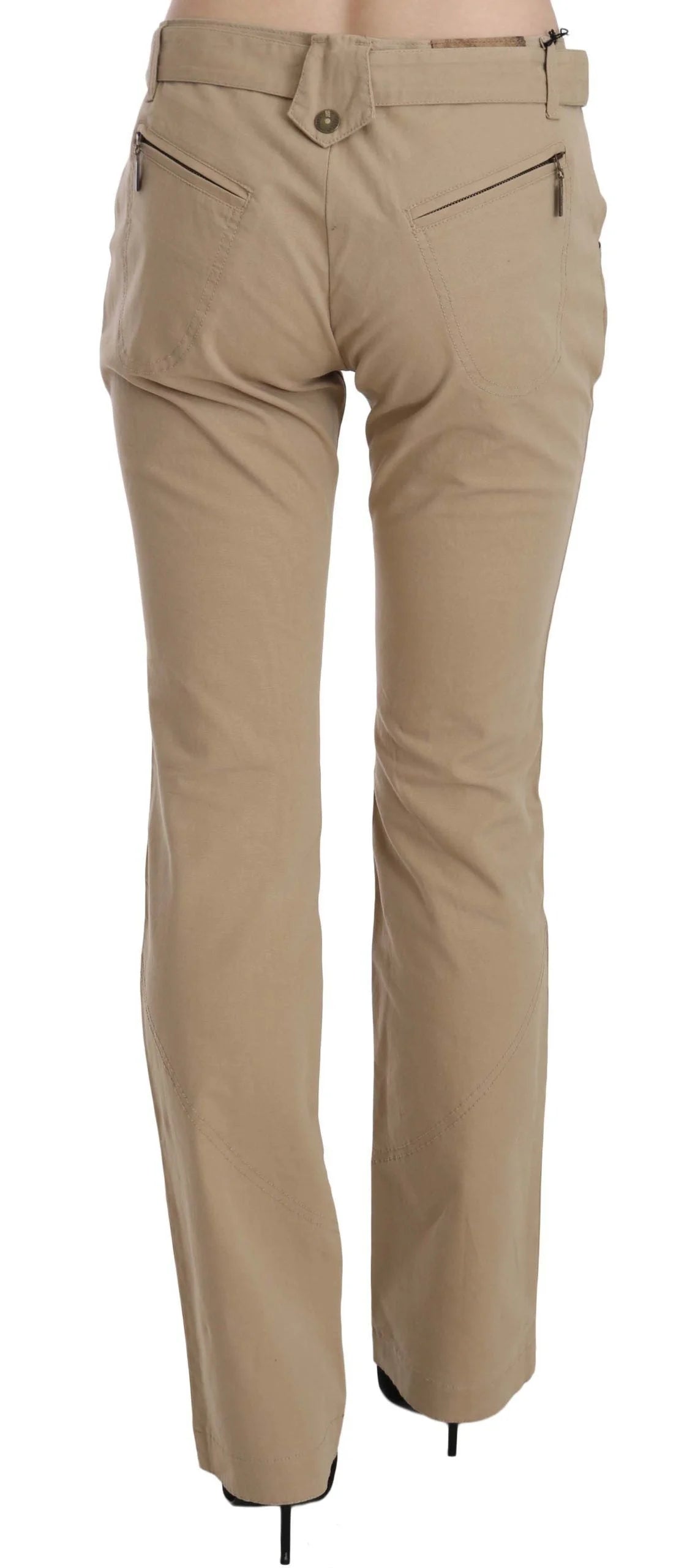 Just Cavalli Beige Cotton Mid Waist Straight Trousers Pants - IT46|XL - Trousers