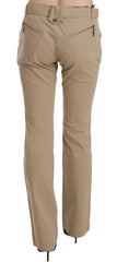 Just Cavalli Beige Cotton Mid Waist Straight Trousers Pants - IT46|XL - Trousers
