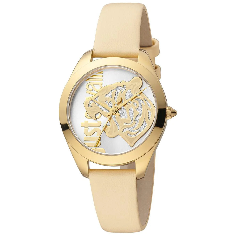Just Cavalli Beige Leather Dress Watch