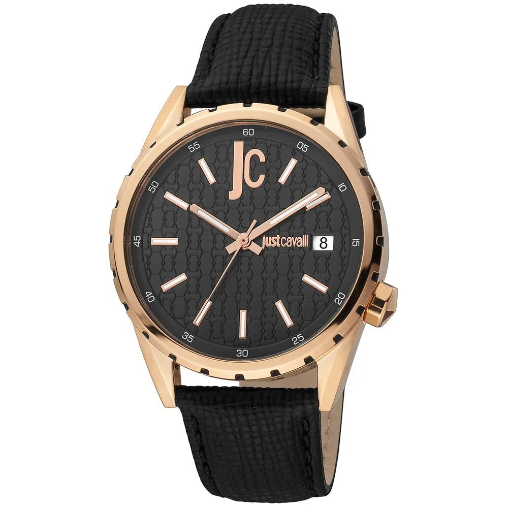 Just Cavalli Black Leather Dress Watch