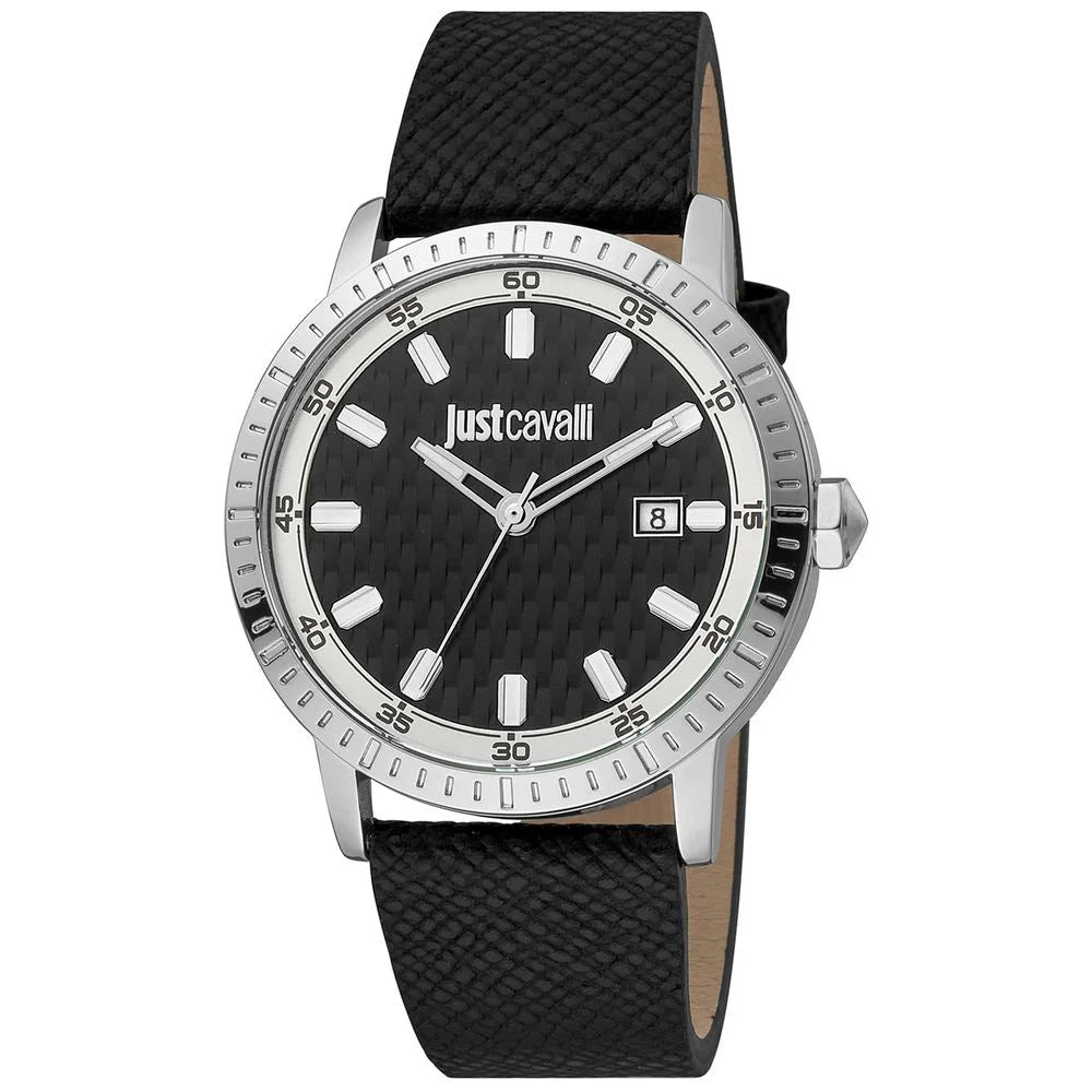 Just Cavalli Black Leather Dress Watch