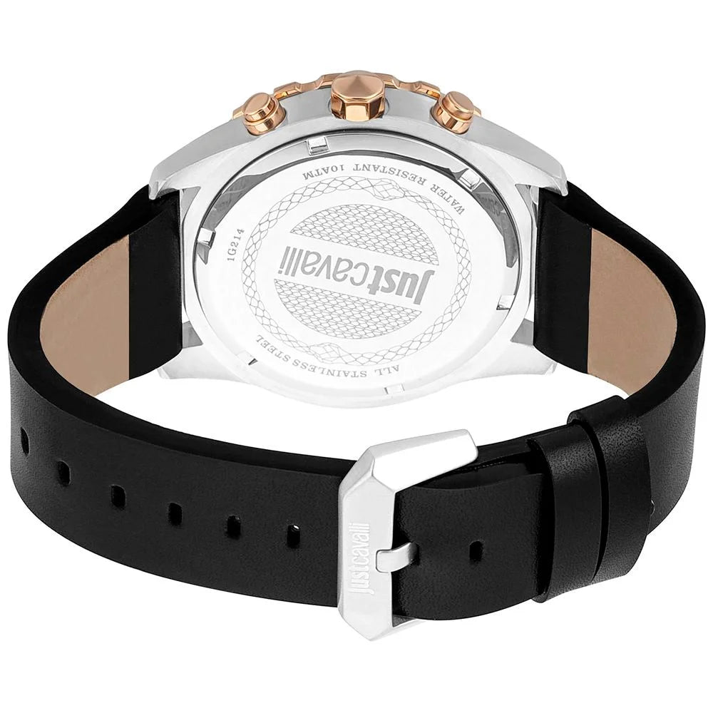 Just Cavalli Black Leather Sport Watch