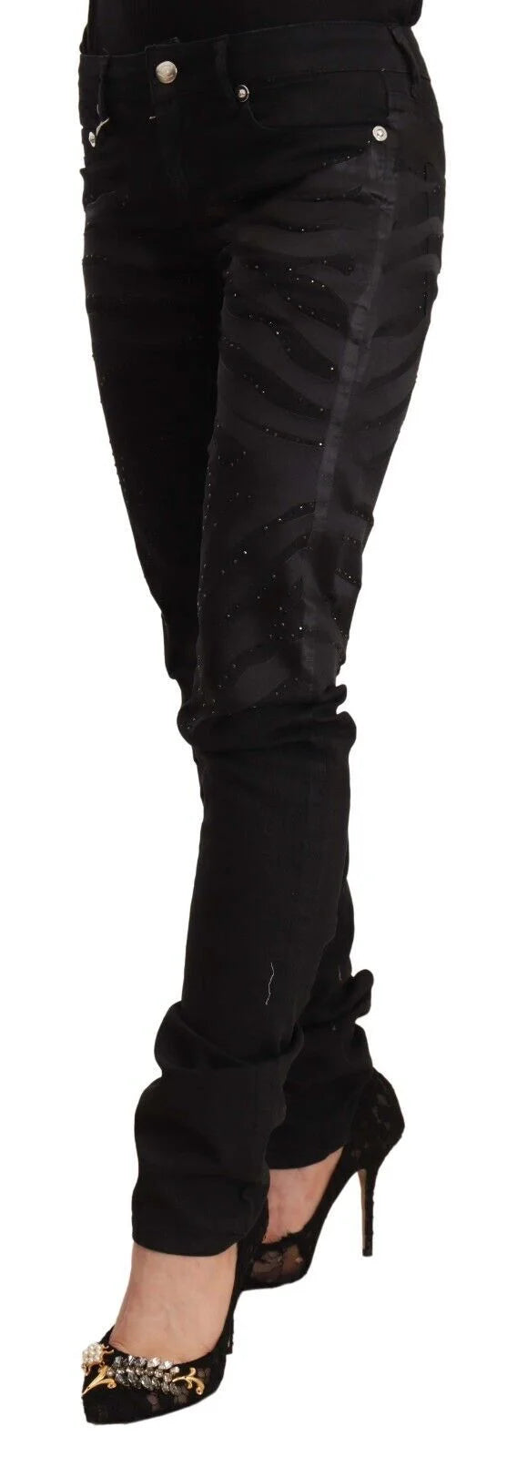 Just Cavalli Black Mid Waist Embellished Skinny Jeans - Jeans
