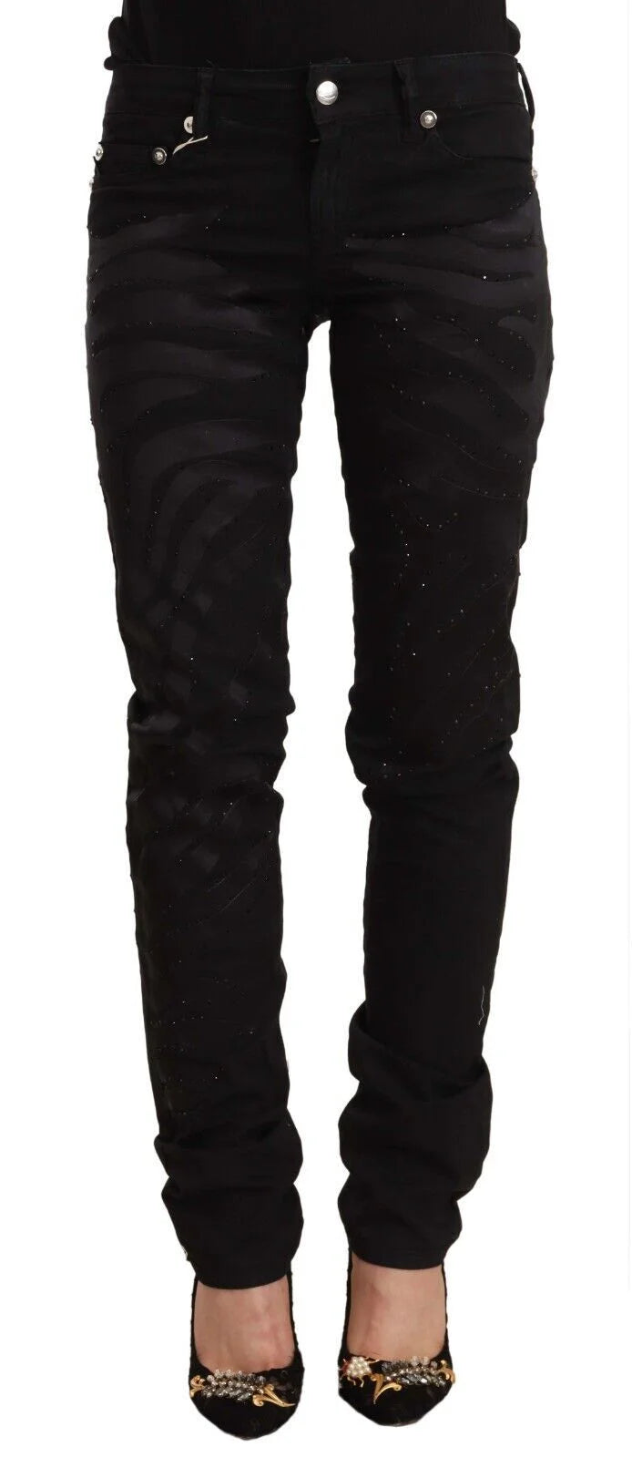 Just Cavalli Black Mid Waist Embellished Skinny Jeans - Jeans
