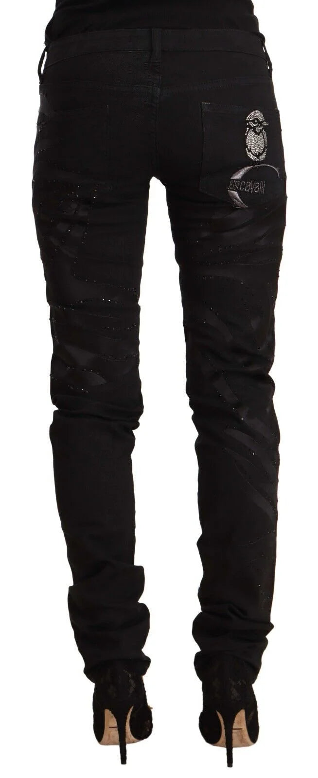 Just Cavalli Black Mid Waist Embellished Skinny Jeans - Jeans