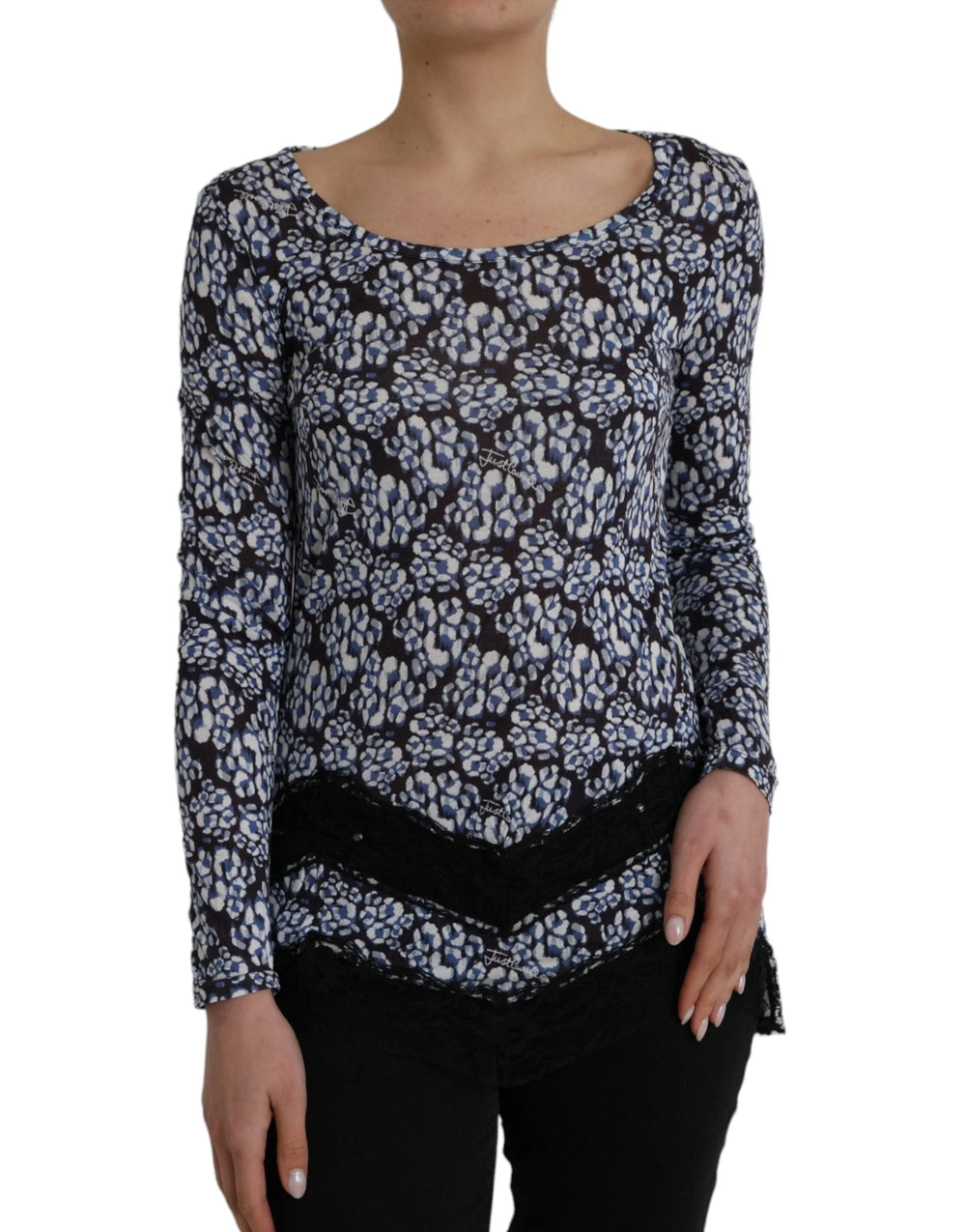 Just Cavalli Blue Floral Lace Long Sleeves Top Underwear Blouse - Women’s Underwear Slips