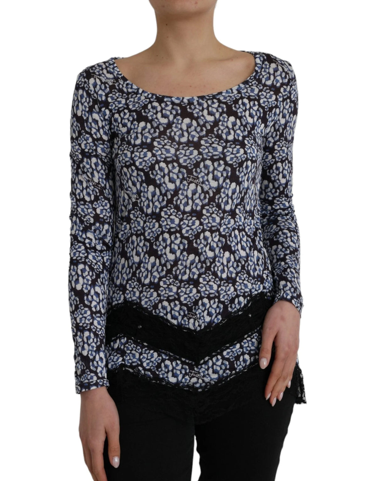 Just Cavalli Blue Floral Lace Long Sleeves Top Underwear Blouse - Women’s Underwear Slips