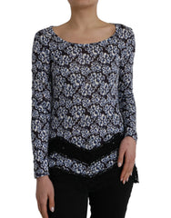 Just Cavalli Blue Floral Lace Long Sleeves Top Underwear Blouse - Women’s Underwear Slips