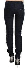 Just Cavalli Blue Low Waist Skinny Trousers Braided String Pants - W26 - Trousers
