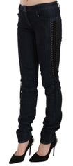 Just Cavalli Blue Low Waist Skinny Trousers Braided String Pants - W26 - Trousers