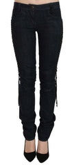 Just Cavalli Blue Low Waist Skinny Trousers Braided String Pants - W26 - Trousers
