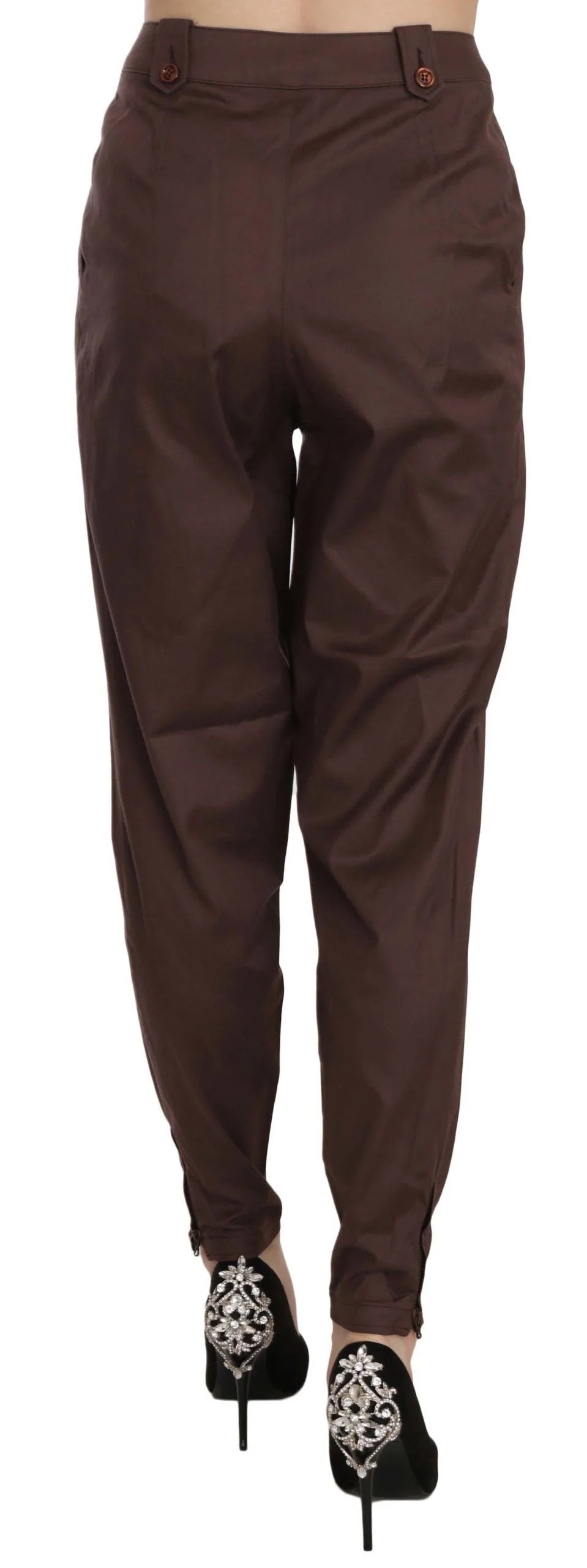 Just Cavalli Brown High Waist Tapered Formal Trousers Pants - Trousers