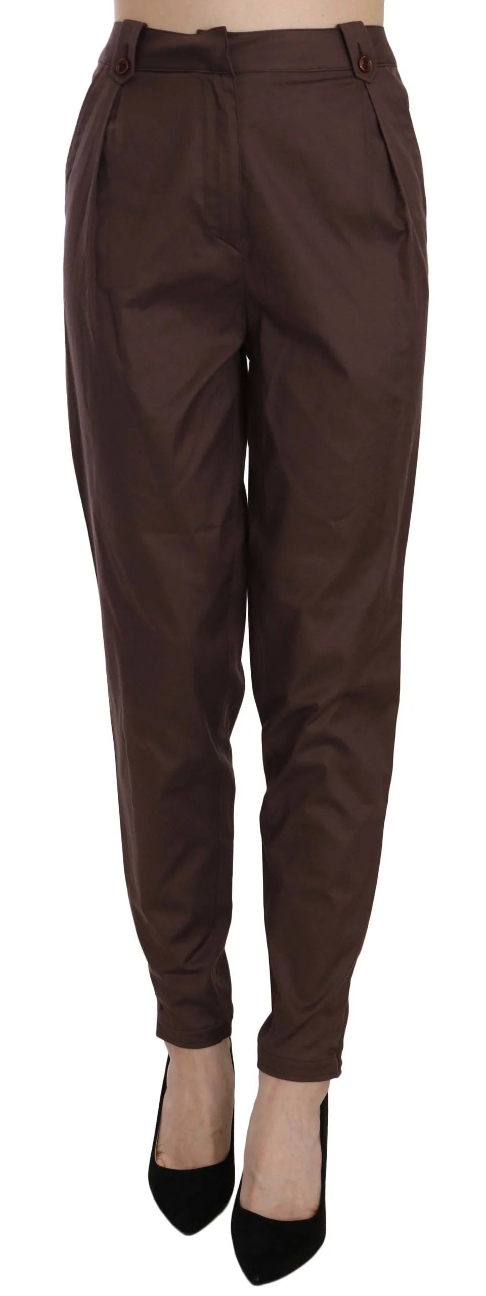 Just Cavalli Brown High Waist Tapered Formal Trousers Pants - Trousers