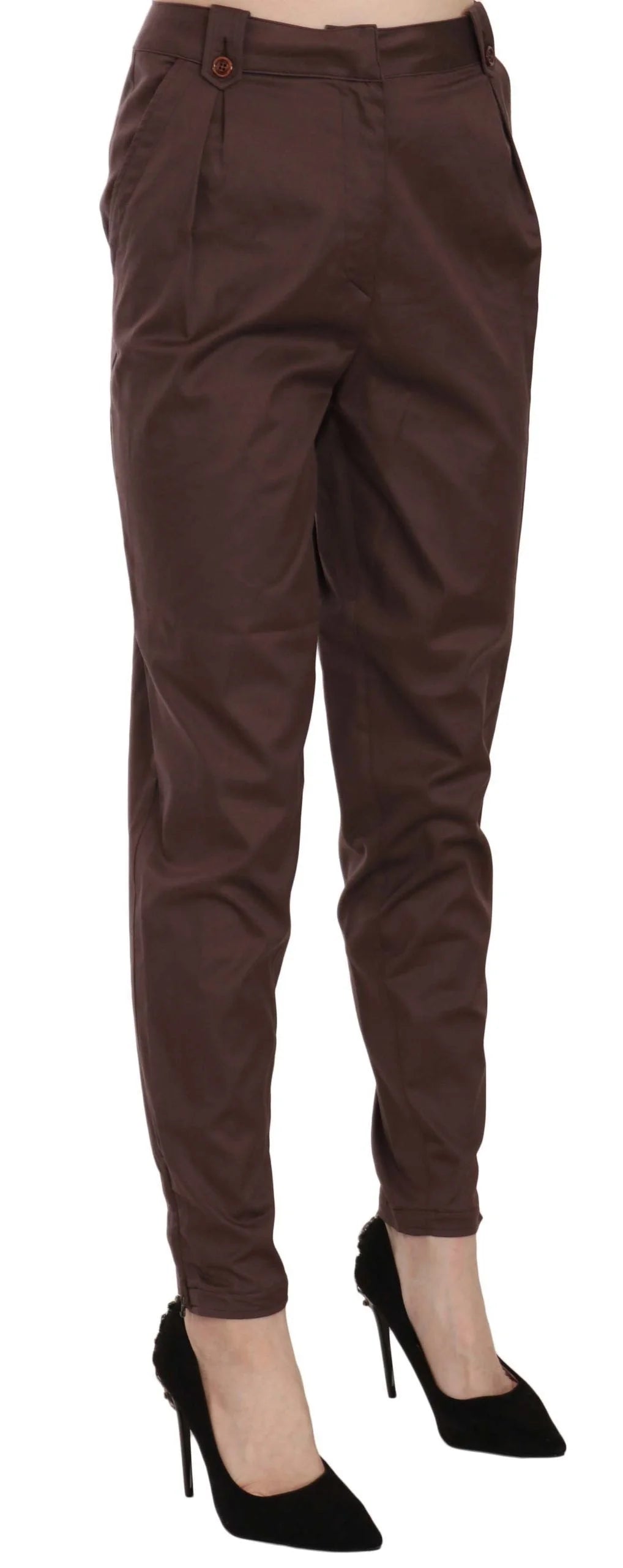 Just Cavalli Brown High Waist Tapered Formal Trousers Pants - Trousers