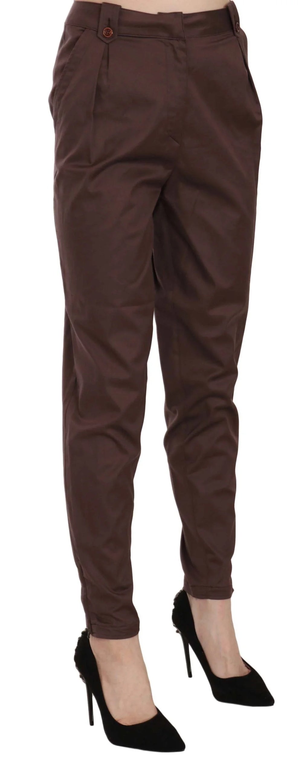 Just Cavalli Brown High Waist Tapered Formal Trousers Pants - Trousers