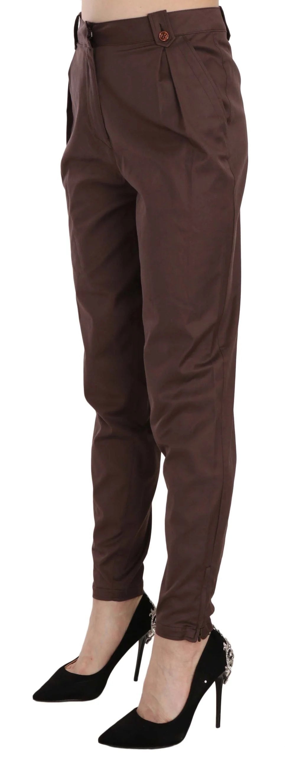 Just Cavalli Brown High Waist Tapered Formal Trousers Pants - Trousers