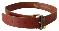 Just Cavalli Brown Leather Logo Bronze Rustic Metal Buckle Belt - 85 cm / 34 Inches - Belts