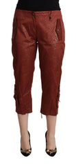 Just Cavalli Brown Lurex Mid Waist Cotton Cropped Capri Pants - Trousers