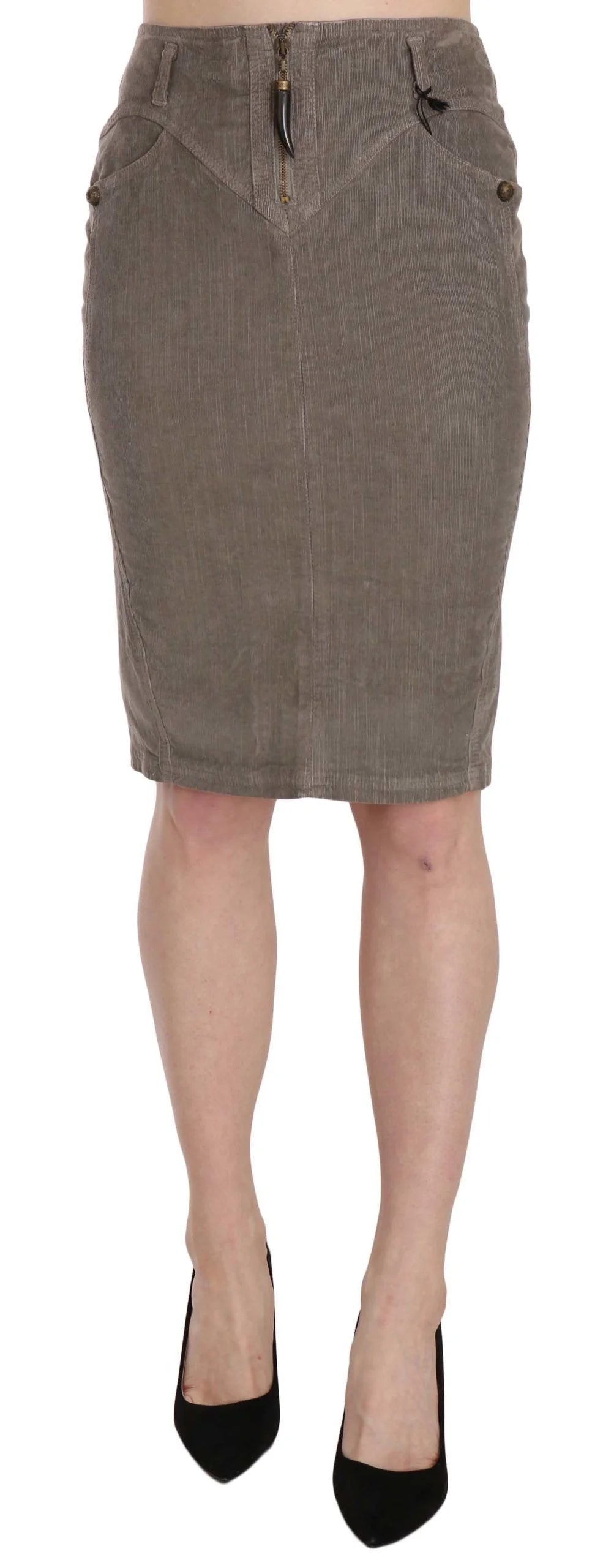 Just Cavalli Gray Corduroy Pencil Straight A-Line Skirt - IT40|S