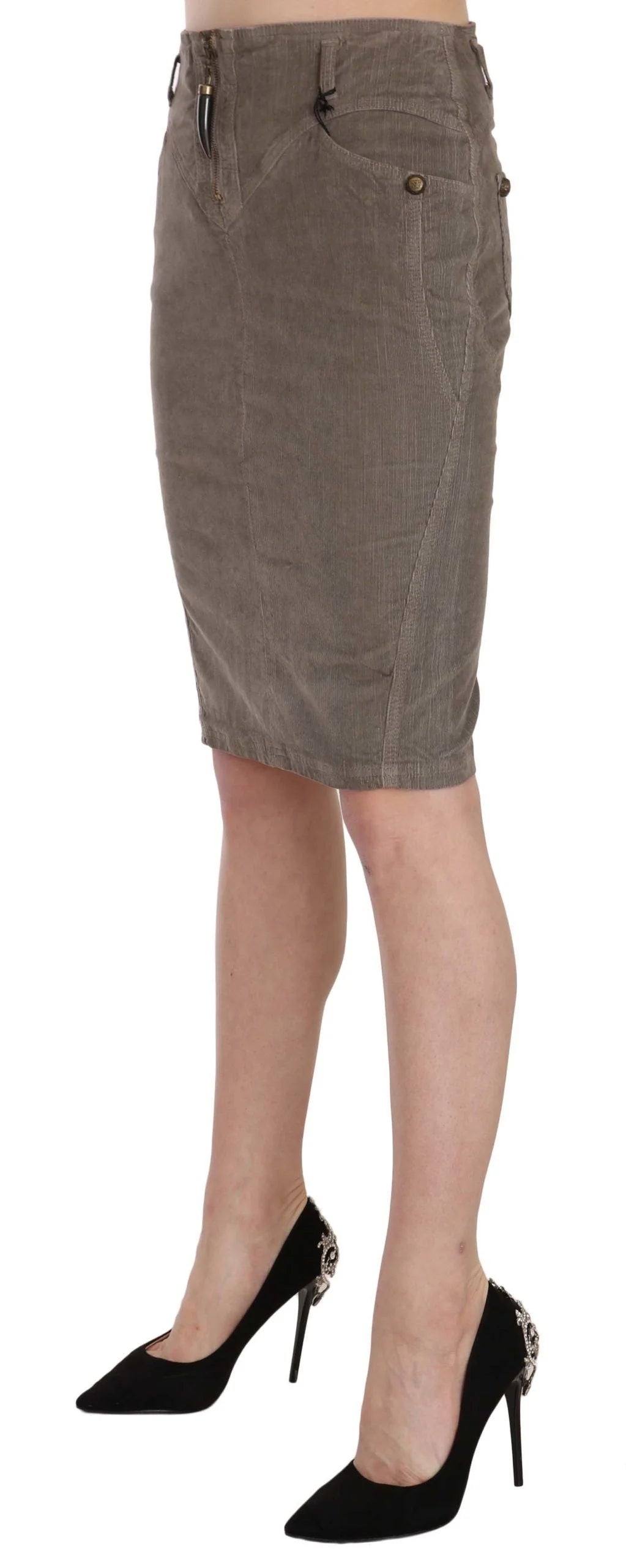 Just Cavalli Gray Corduroy Pencil Straight A-Line Skirt - IT40|S