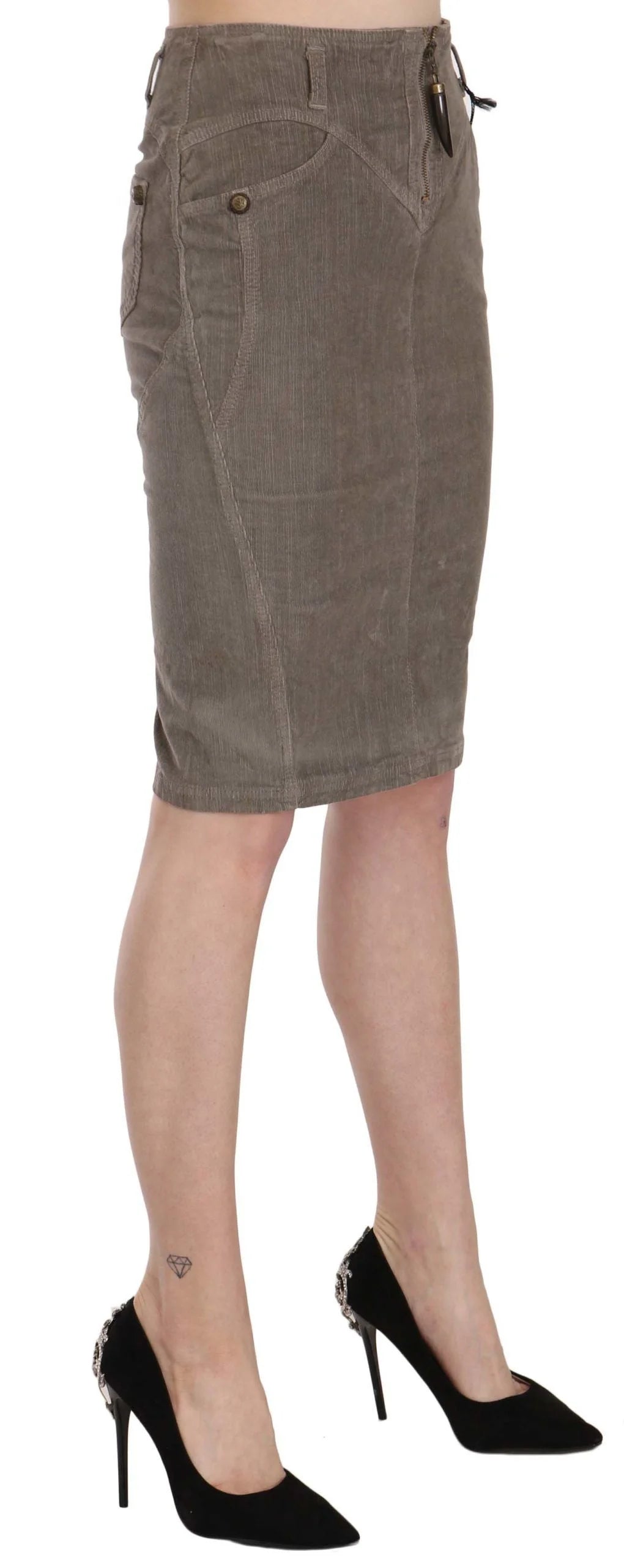 Just Cavalli Gray Corduroy Pencil Straight A-Line Skirt - IT40|S