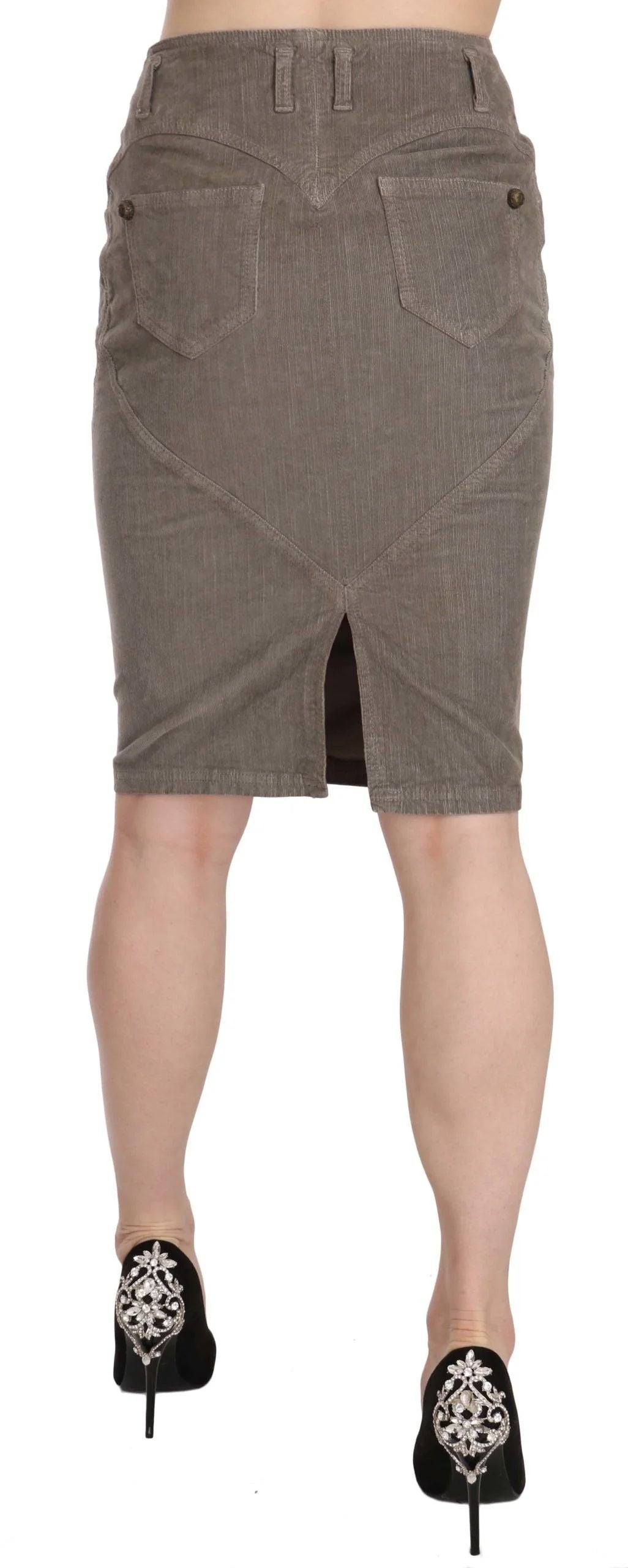 Just Cavalli Gray Corduroy Pencil Straight A-Line Skirt - IT40|S