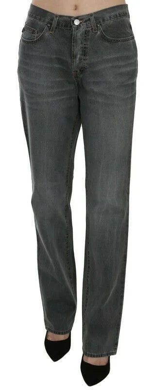 Just Cavalli Gray Washed Mid Waist Straight Denim Pants Jeans - Jeans