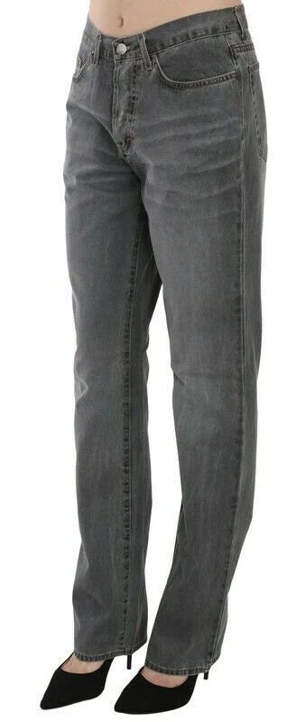 Just Cavalli Gray Washed Mid Waist Straight Denim Pants Jeans - Jeans
