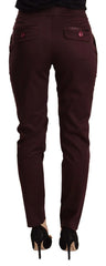 Just Cavalli Maroon Mid Waist Skinny Women Trouser Pants - IT40|S - Trousers