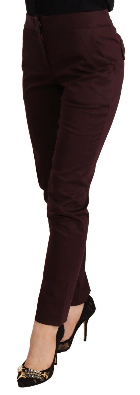 Just Cavalli Maroon Mid Waist Skinny Women Trouser Pants - IT40|S - Trousers
