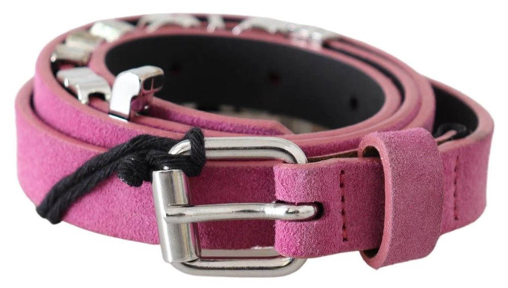 Just Cavalli Pink Silver Chrome Metal Buckle Waist Belt - 90 cm / 36 Inches - Belts