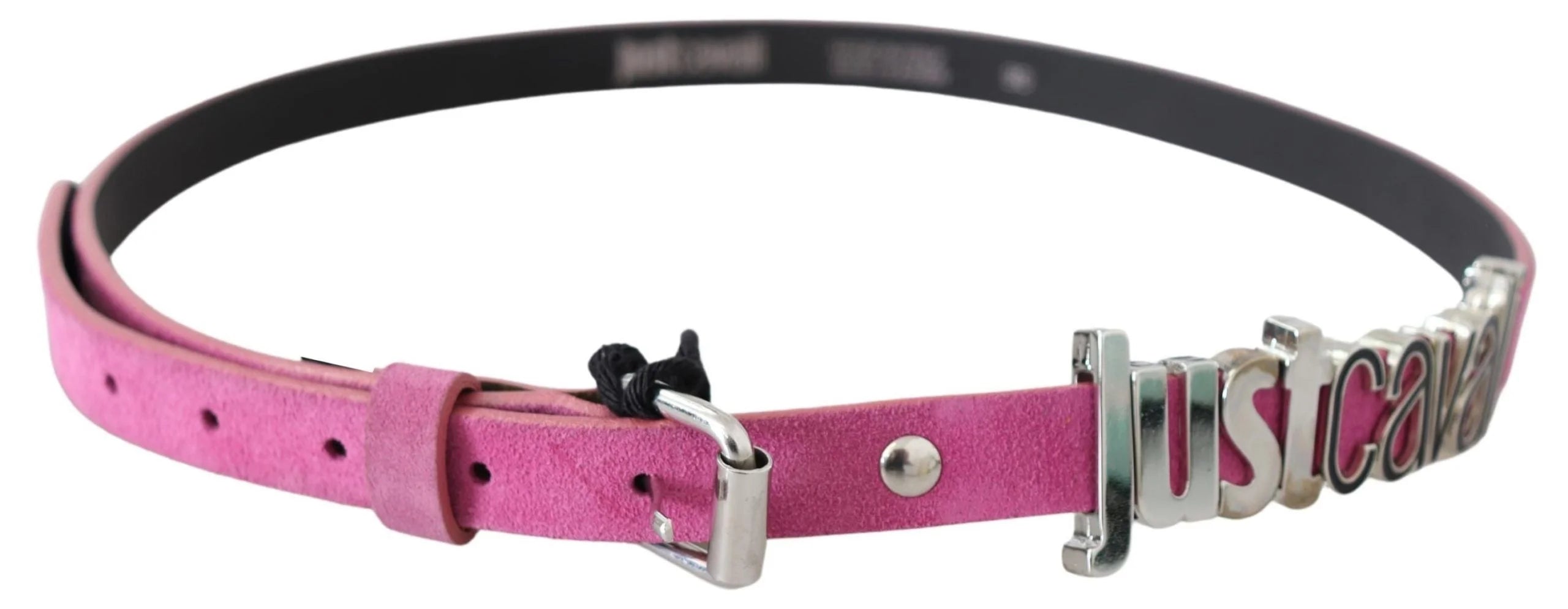 Just Cavalli Pink Silver Chrome Metal Buckle Waist Belt - 90 cm / 36 Inches - Belts