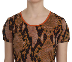Just Cavalli Snake Skin Print Short Sleeve Top T-shirt - IT44 | M - T-Shirts