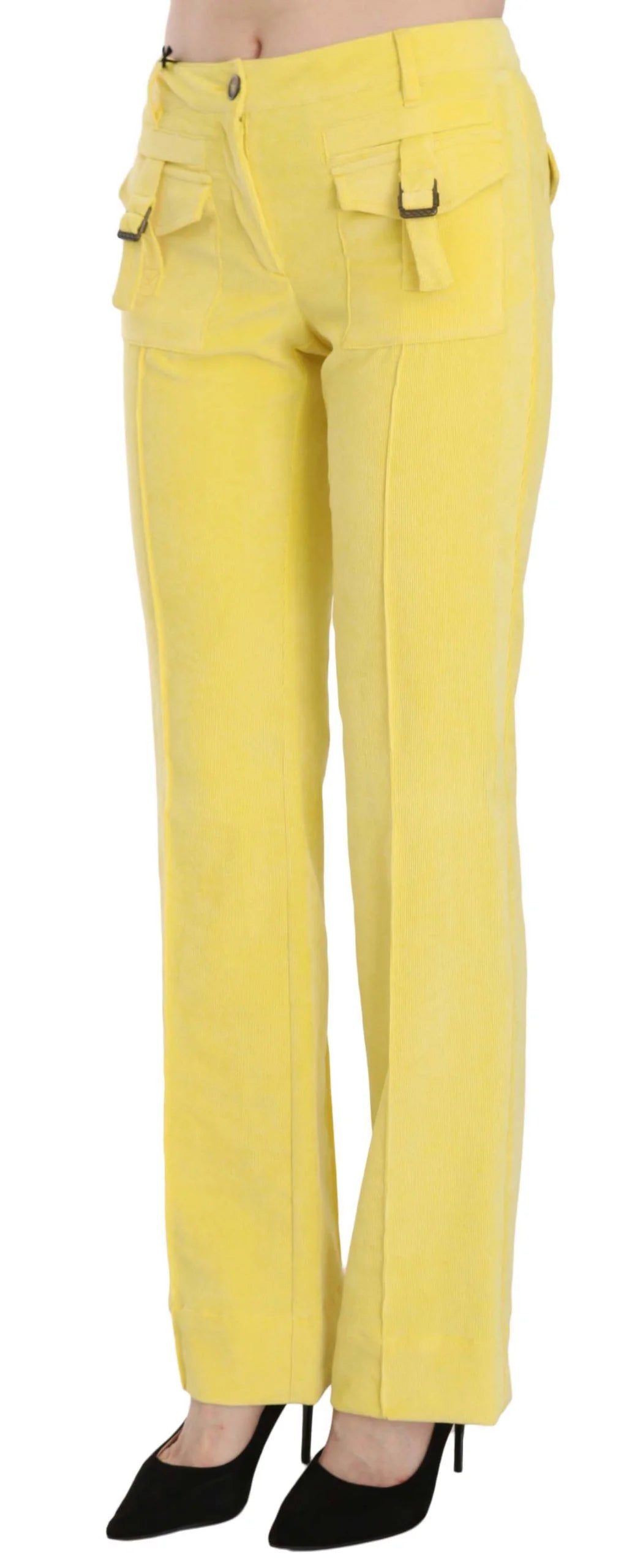 Just Cavalli Yellow Corduroy Mid Waist Straight Trousers Pants - IT46|XL - Trousers