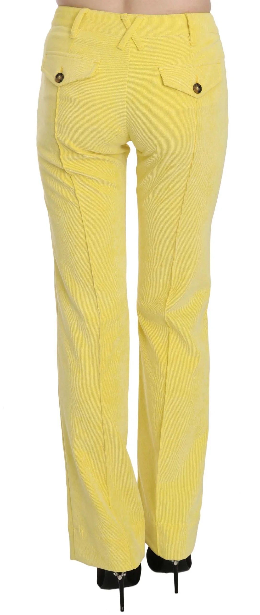 Just Cavalli Yellow Corduroy Mid Waist Straight Trousers Pants - IT46|XL - Trousers