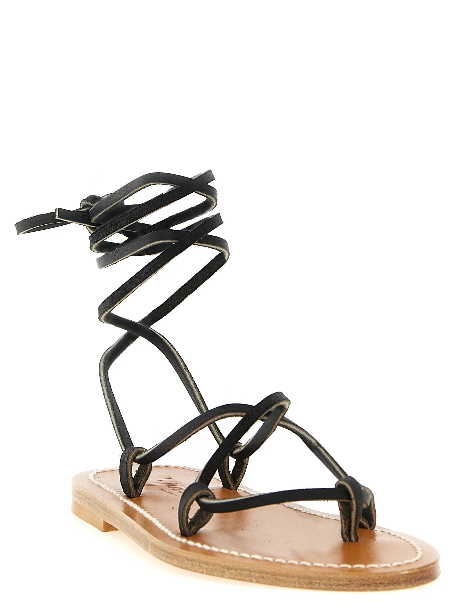 K.JACQUES SAINT TROPEZ Black Cowhide Flat Sandals - EU39/US9