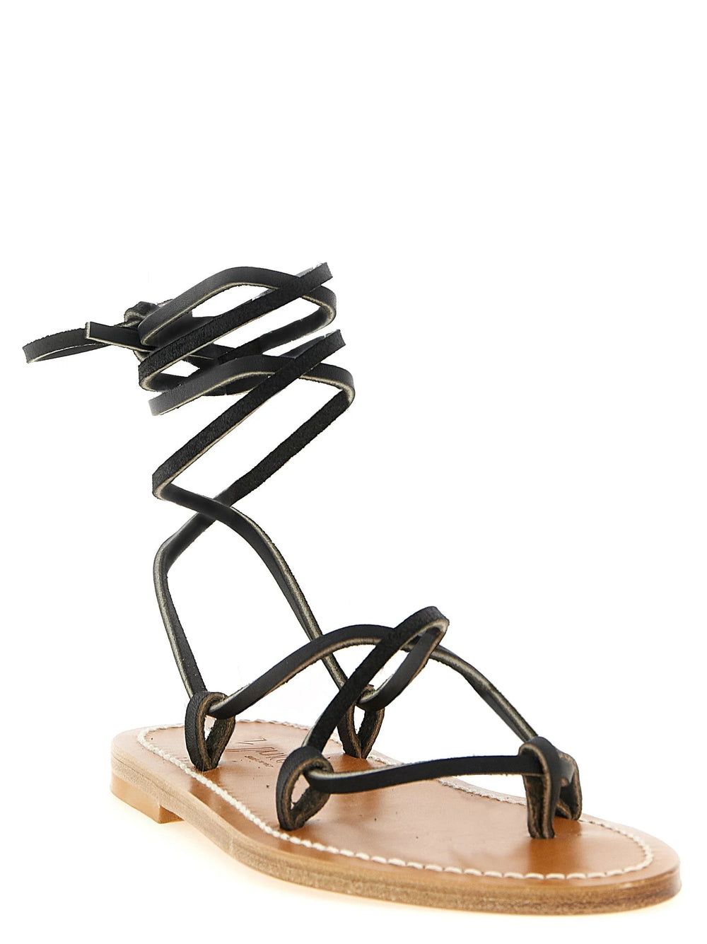 K.JACQUES SAINT TROPEZ Black Cowhide Flat Sandals - EU39/US9