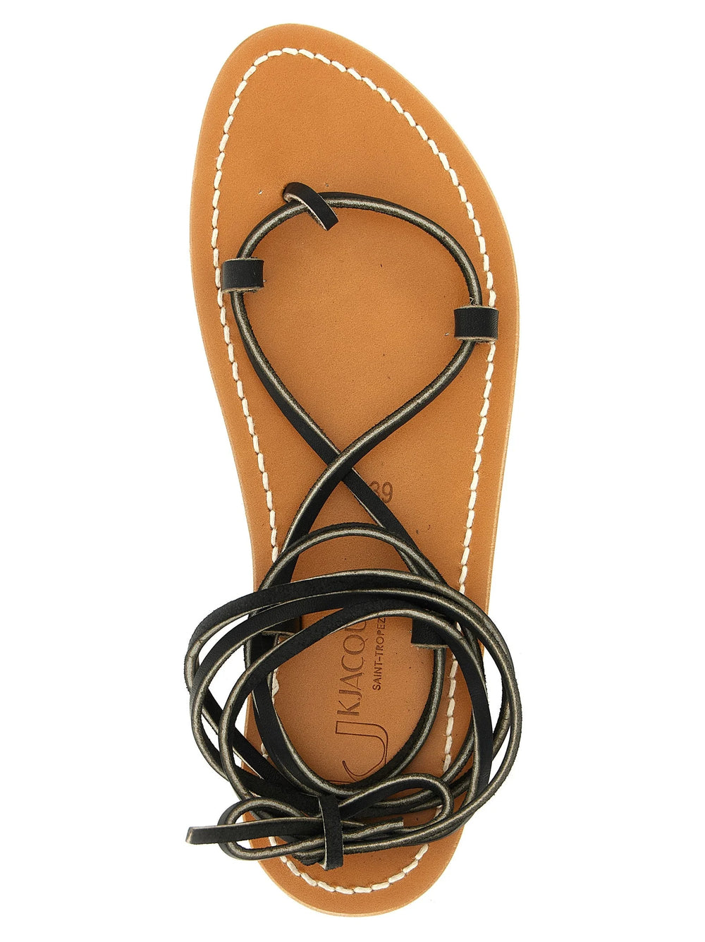 K.JACQUES SAINT TROPEZ Black Cowhide Flat Sandals - EU39/US9