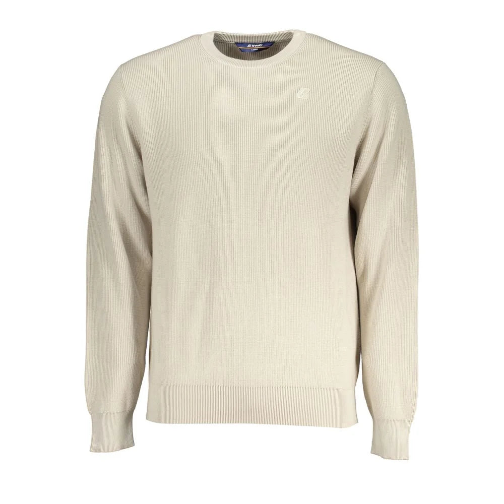 K-WAY Beige Crew Neck Cotton Sweater with Logo Detail - XXL