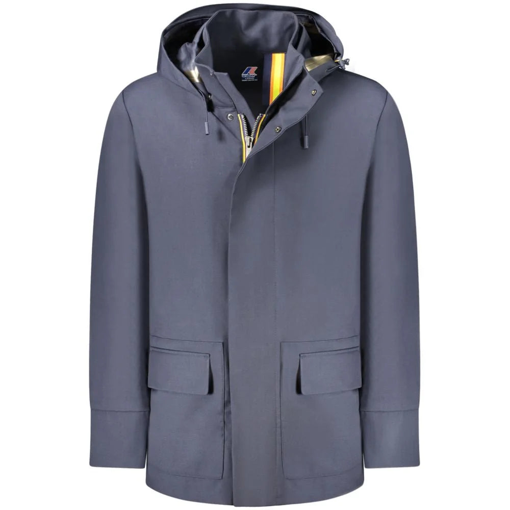 K-WAY Blue Wool Men Trench Coat