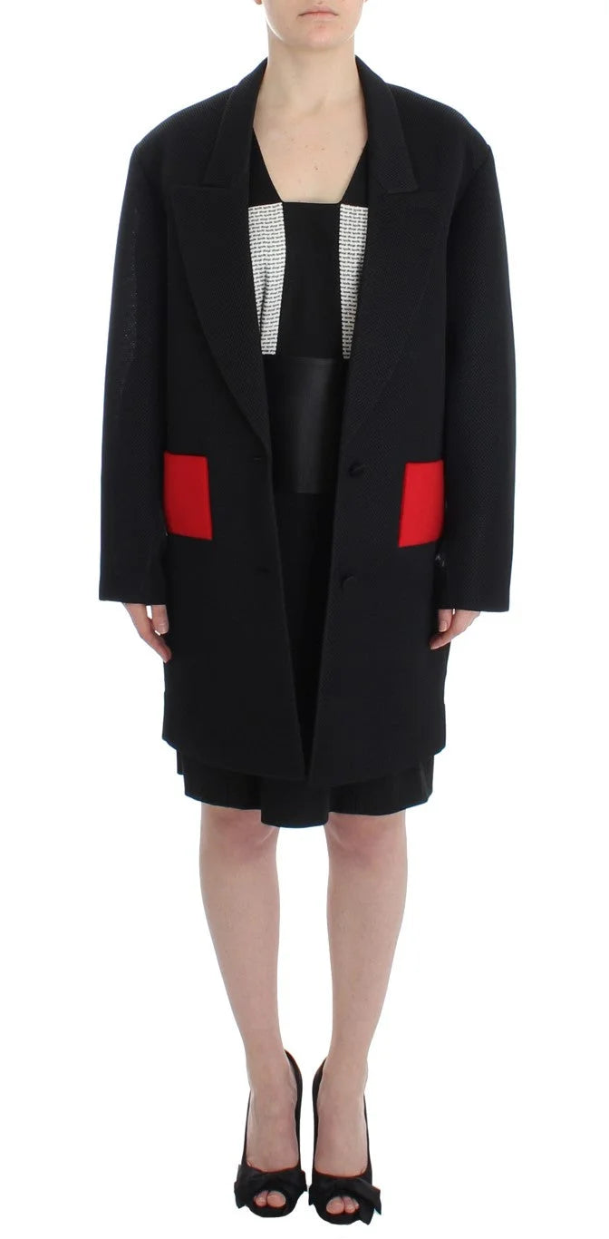 KAALE SUKTAE Black Coat Trench Long Draped Jacket Blazer - Overcoats